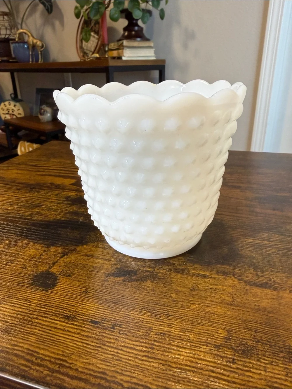 Vintage White Milk Glass Hobnail Planter Vase – Made in USA